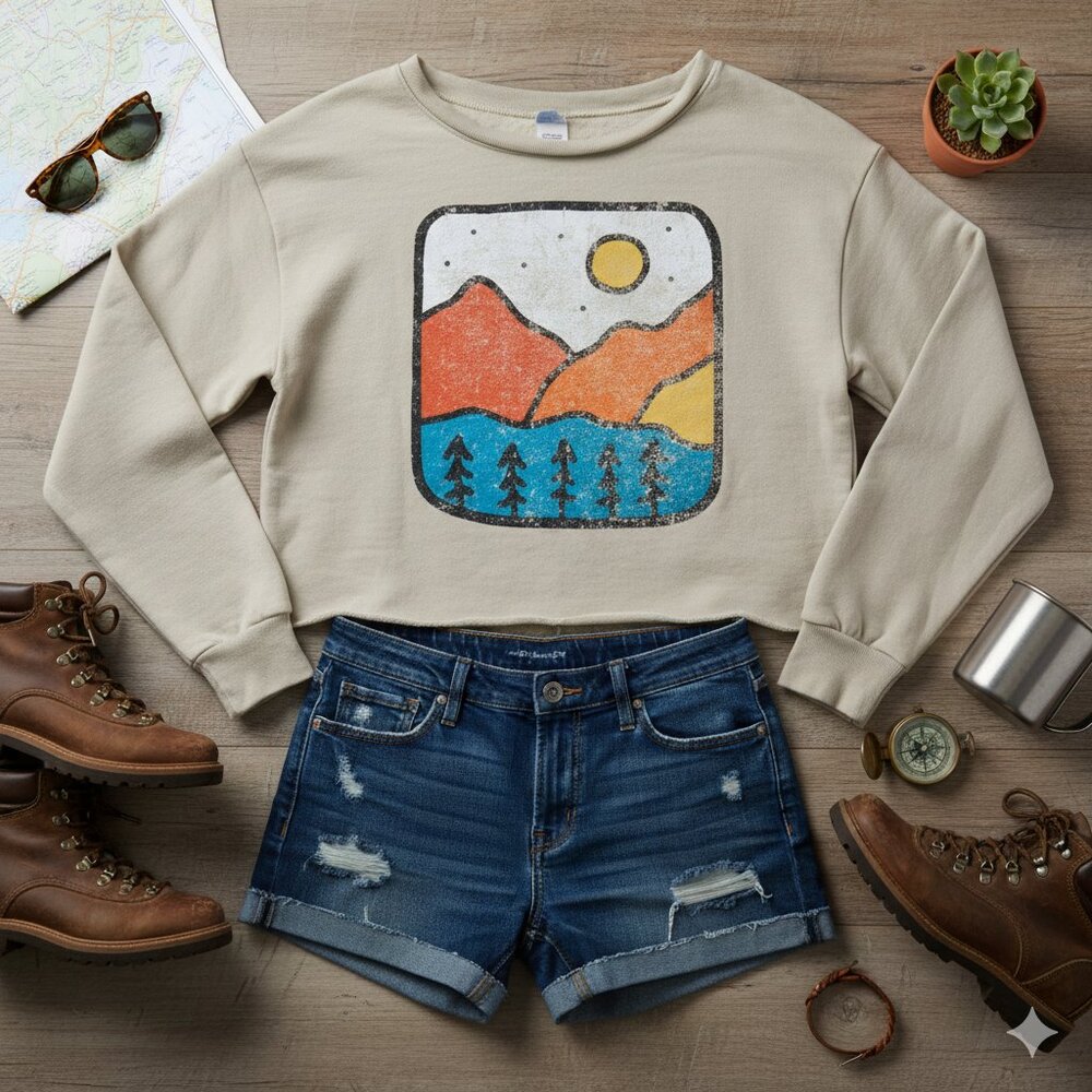 The Poppy Seed Mountain Graphic Crop Sweatshirt
